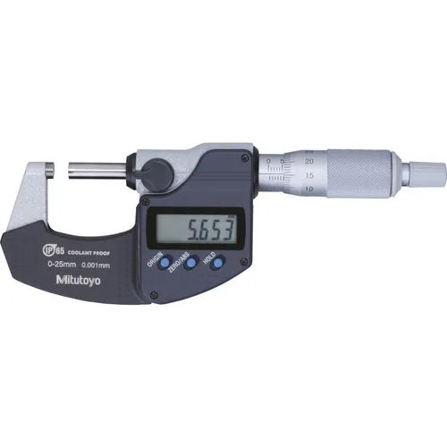 Mitutoyo 293-240-30 Coolant Proof LCD Micrometer, Ratchet Stop, 0-25mm Range, 0.001mm Graduation, -0.001mm Accuracy, Without SPC