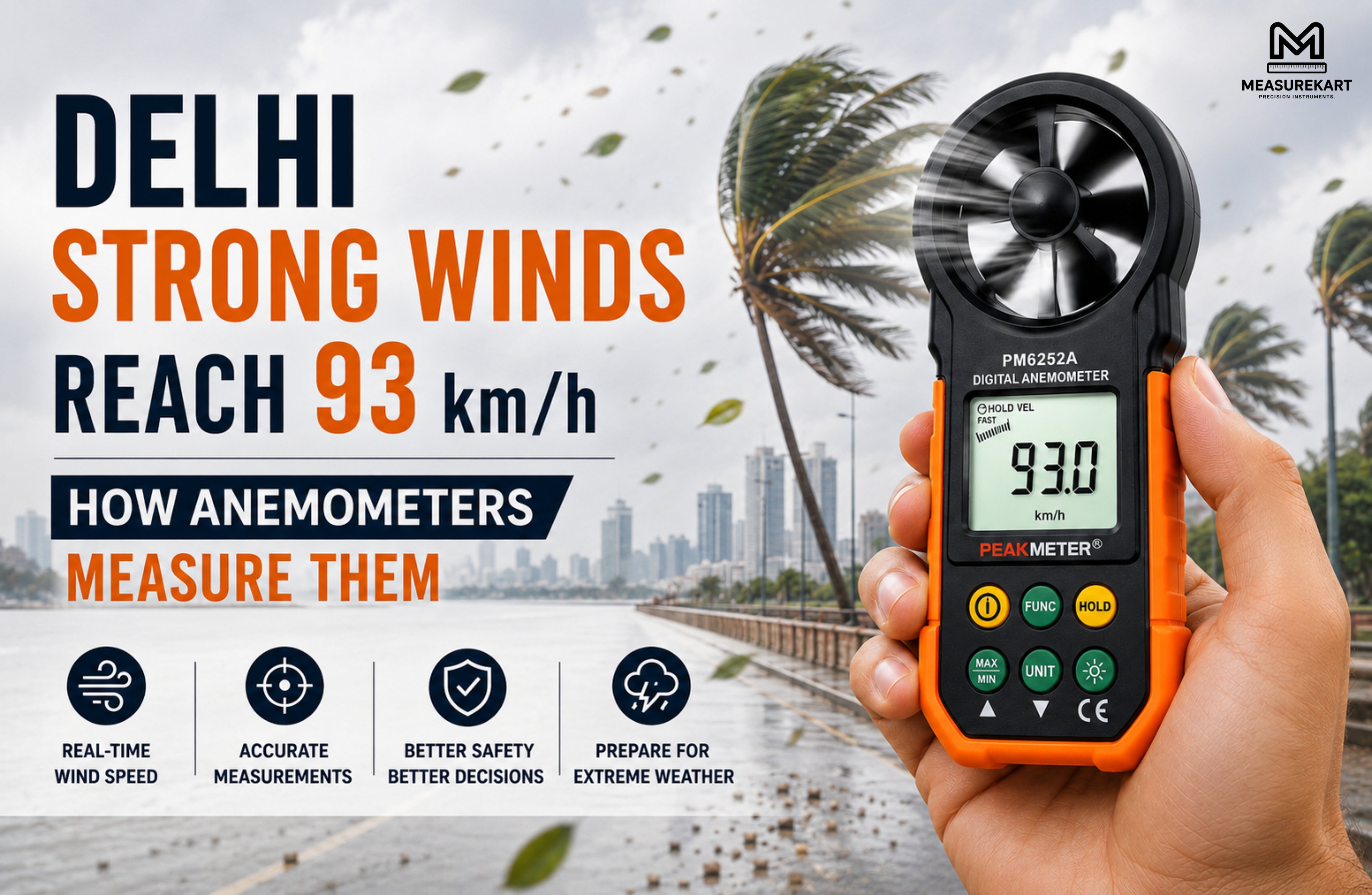 Delhi Strong Winds Reach 93 km/h: How Anemometers Measure Them