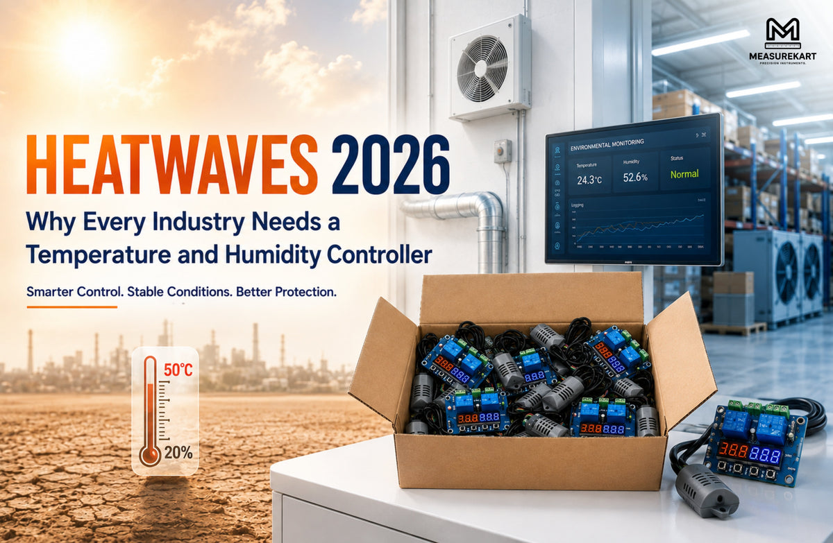 Heatwaves 2026 highlighting the importance of temperature and humidity controllers for industrial environmental control.