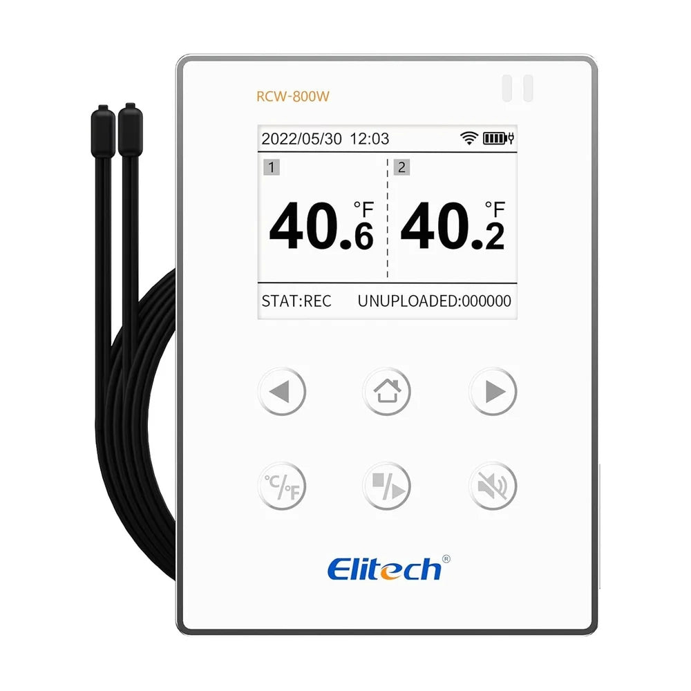 Real Instruments Elitech Wireless Digital Data Logger Remote Real-Time Temperature Monitor Cloud Data Storage SMS/Email/APP/Web Alarm, WiFi Dual External Temp Probe, RCW-800W-TDE(-40~176℉), RCW-800