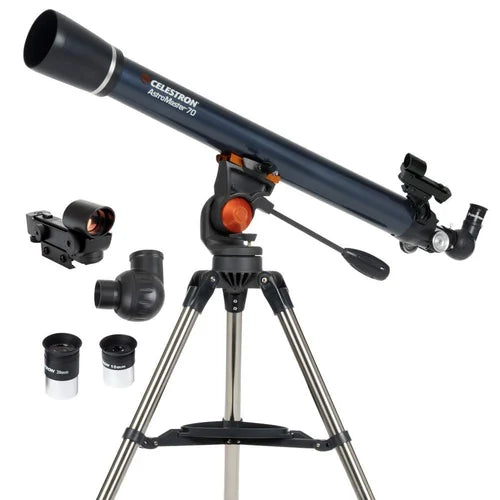 Celestron 70AZ Achromatic Refractor Telescope with 70mm Aperture, 700mm Focal Length, Altazimuth Mount, and Adjustable Aluminum Tripod for Beginner Astronomers and Terrestrial Viewing