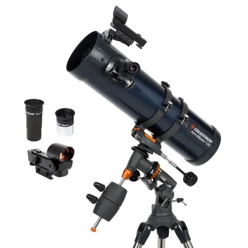 Celestron AstroMaster 130EQ 130mm (5.1-inch) Newtonian Reflector Telescope with Manual German Equatorial Mount, 650mm Focal Length, Dual Eyepieces (20mm & 10mm), StarPointer Finderscope, Adjustable Steel Tripod, and Full Accessory Tray