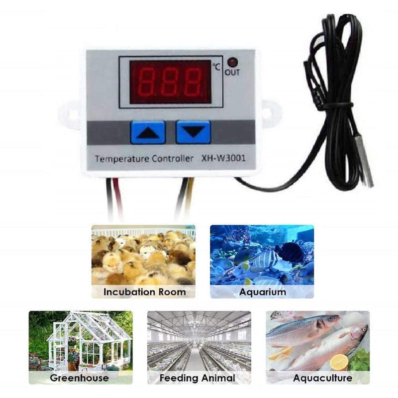 Real Instruments XH W3001 Digital LED Display Temperature Controller 220V 1500W 10A LED Temperature Controller With Thermostat Control Switch NTC Sensor Probe For Egg Incubator