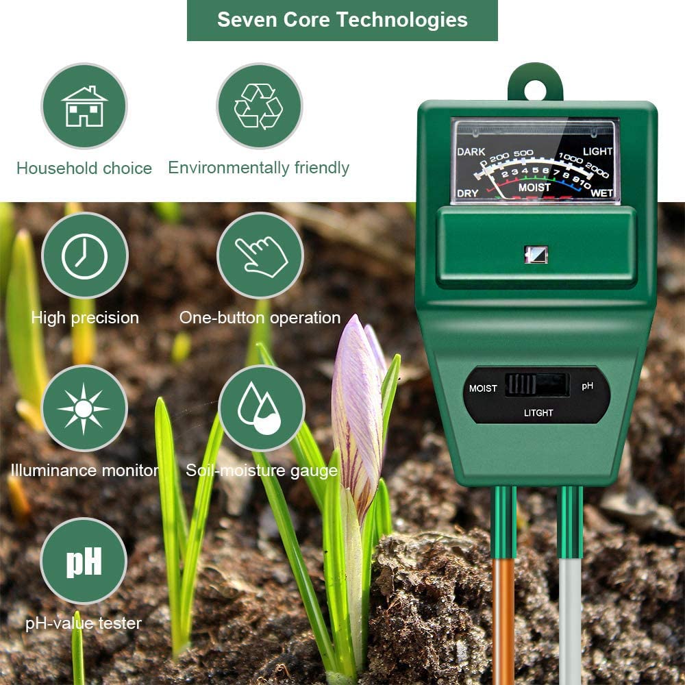 Real Instruments PH Meter for Soil Testing - New 3 in 1 Soil Moisture Sensor, Soil pH Meter for Agriculture & Solar Light Meter, Moisture Meter for Plants, Acidity Tester (SMM-3 (Square))