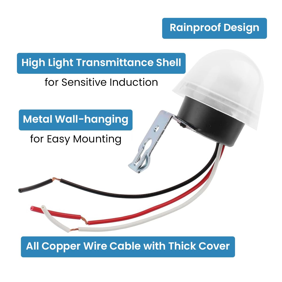 Real Instruments Street Light Photocell Sensor LED Light Auto On/Off Photoresistor Dusk to Dawn LED Bulb Light Waterproof Outdoor DIY Modification LED Photocell Light 220V Wired Dusk to Dawn Light for Balcony, Stairs, Garden, Garage