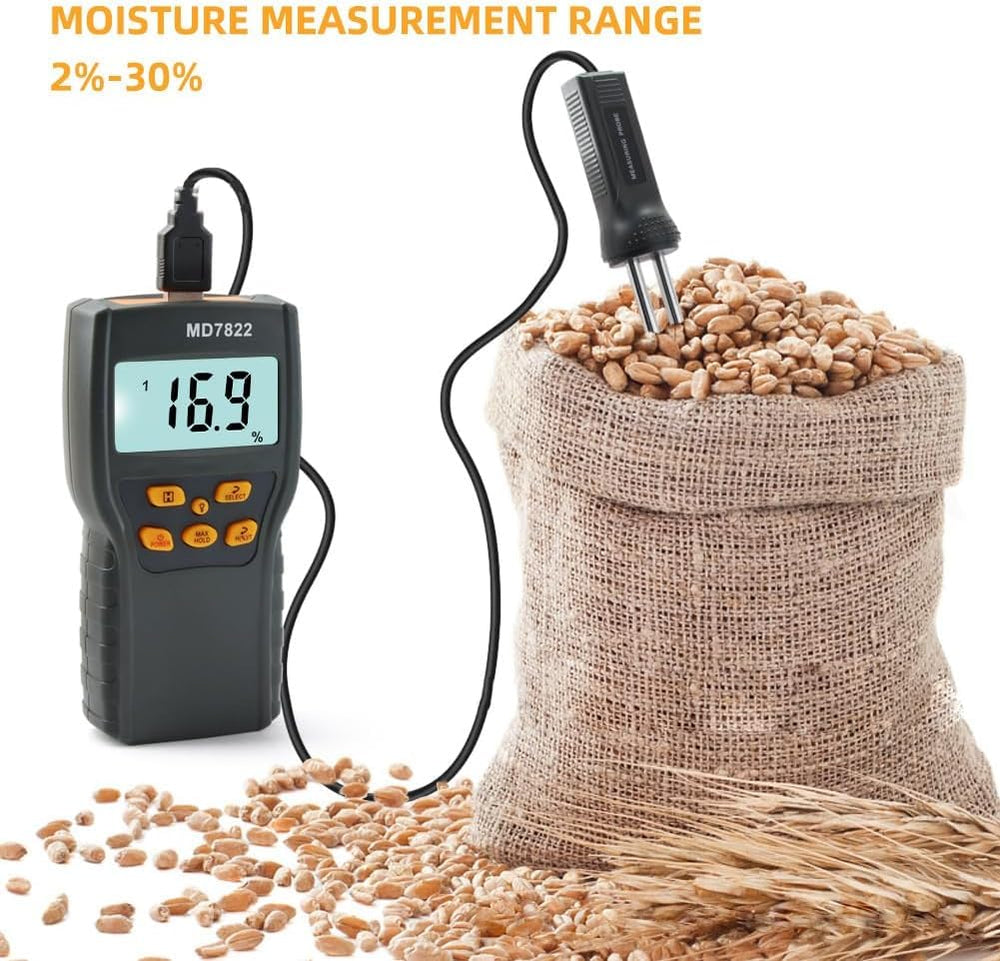 Real Instruments MD7822 Digital Grain Moisture Meter with Probe for Wheat, Rice & Corn