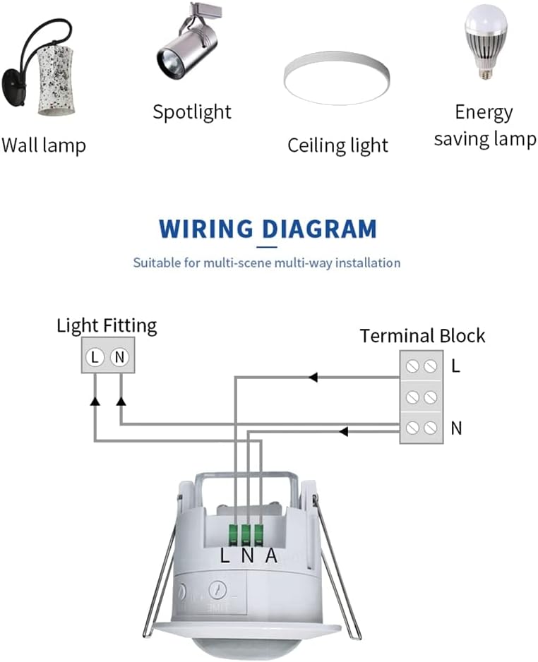 110-240V Infrared Motion Sensor Switch, Recessed Fall PIR Ceiling Motion Sensor Detector Light Switch Adjustable 360 Degree