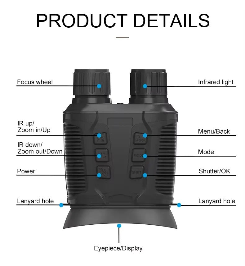 Real Instruments NV3280 Night Vision Binoculars for Hunting 4K UHD Full Color 36MP Telescope 10X Optical 8X Zoom 500M Infrared Digital, Black