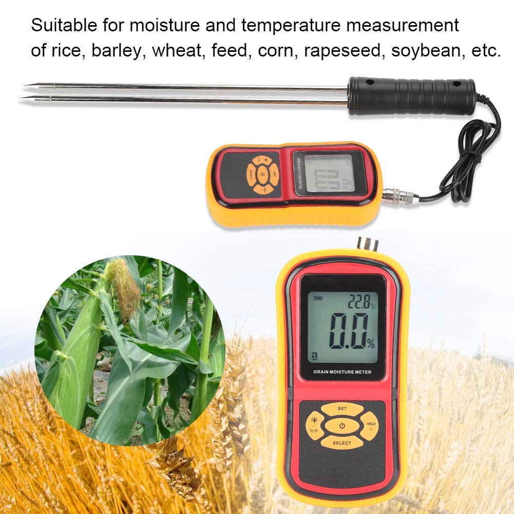 Real Instruments Grain Moisture Meter With Long Measuring Probe & Digital LCD Display For 8 Grains Moisture Testing Corn Soybean Wheat Rice Paddy Barley Fodder Rapeseed, Range 5~30% GMM-640