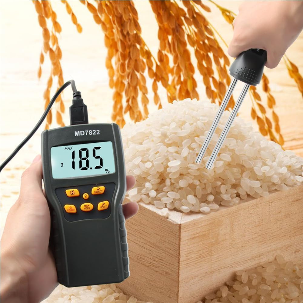 Real Instruments MD7822 Digital Grain Moisture Meter with Probe for Wheat, Rice & Corn