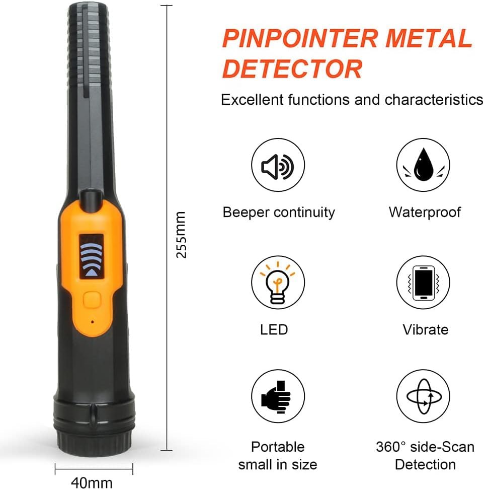 Real Instruments LCD Display Pin Pointer Gold Metal Detector with LED Flashlight,360 Degree Searching Pinpointer,IP68 Underwater to 15m/50feet Treasure Hunter High Performance Metal Detector (HS-16)