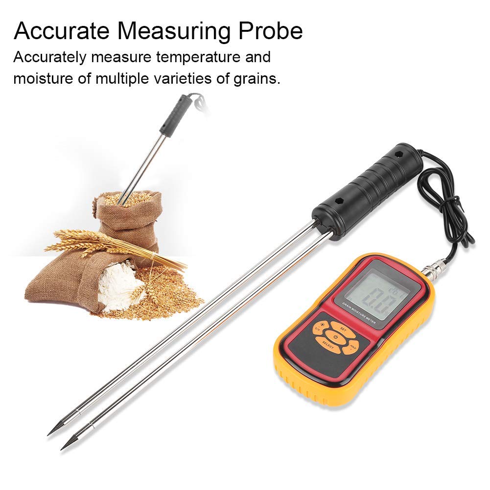 Real Instruments Grain Moisture Meter With Long Measuring Probe & Digital LCD Display For 8 Grains Moisture Testing Corn Soybean Wheat Rice Paddy Barley Fodder Rapeseed, Range 5~30% GMM-640