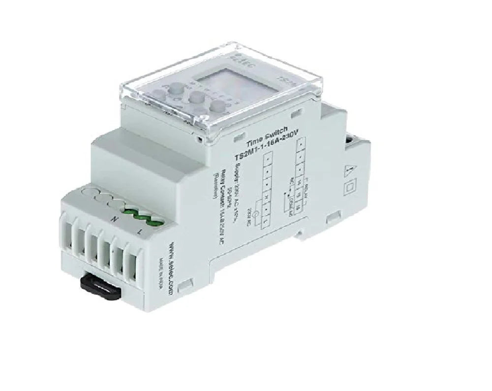 Real Instruments Selec TS2M1 16 Amp Digital Programmable Timer Switch with LCD Display, Multiple ON/OFF Scheduling Modes, Memory Retention, Energy-Efficient Automation, and DIN Rail Mounting for Industrial, Commercial and Residential Applications, TS2M1