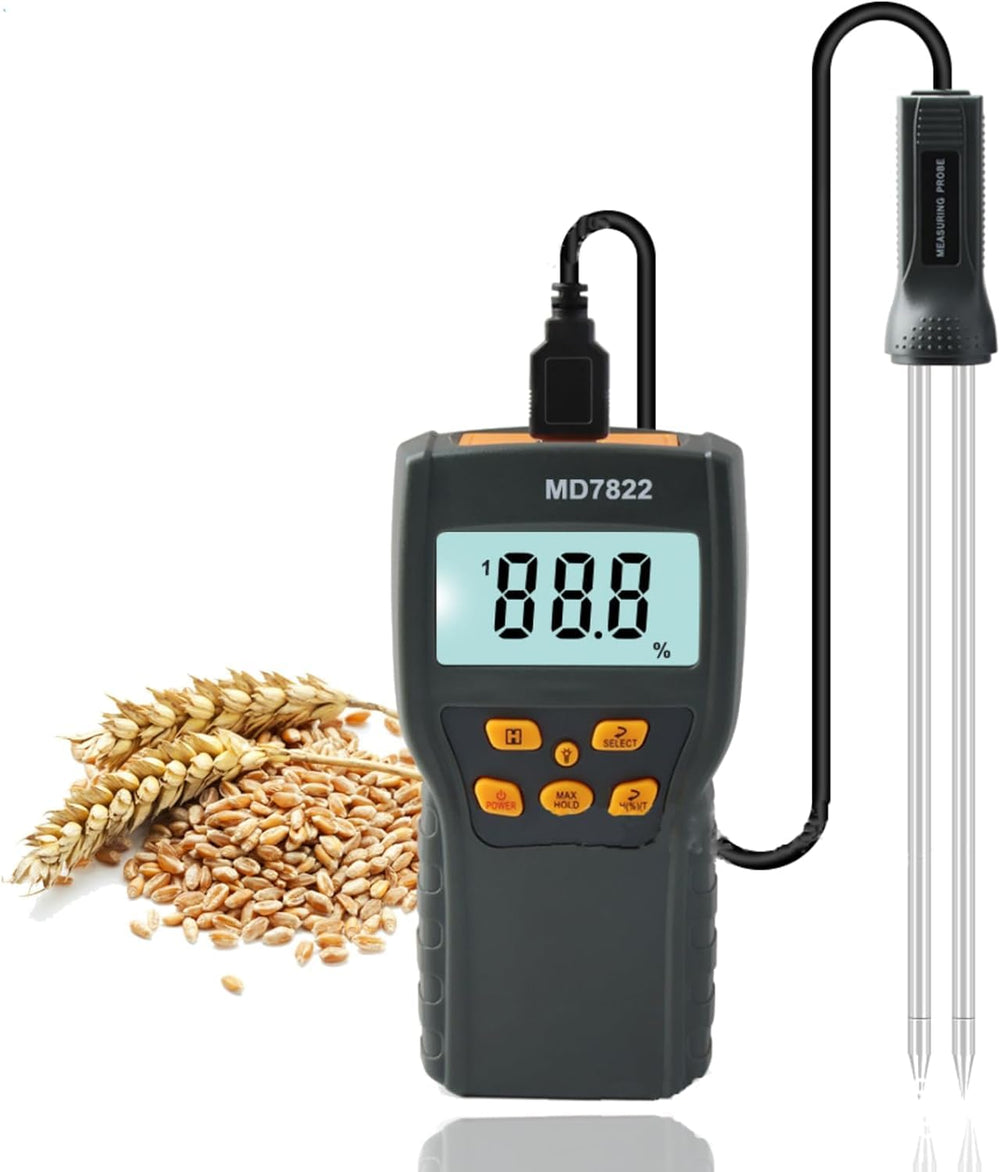 Real Instruments MD7822 Digital Grain Moisture Meter with Probe for Wheat, Rice & Corn