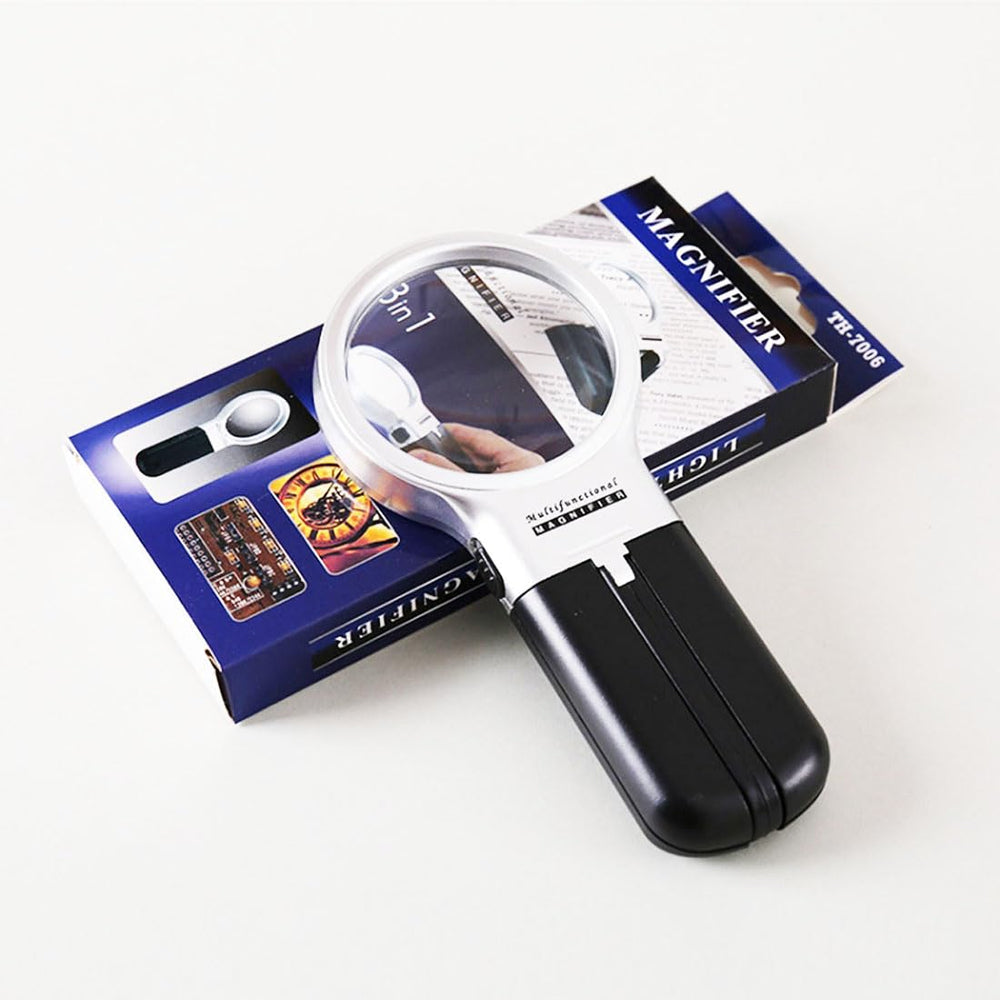 Real Instruments TH-7006 3 in 1 Folding Handheld Folding Magnifier With LED Light 3X Magnifying Glass