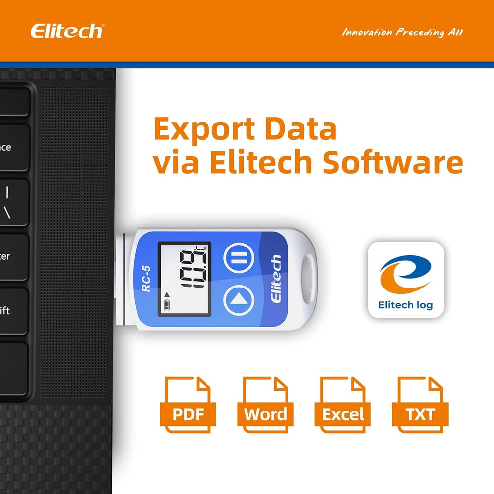 Real Instruments Elitech RC-5 High-Precision Temperature and Humidity Data Logger with Wide Measurement Range, USB Connectivity, Large Data Storage Capacity, LCD Display, Long Battery Life for Cold Chain, Food, Medical & Industrial Monitoring Applications