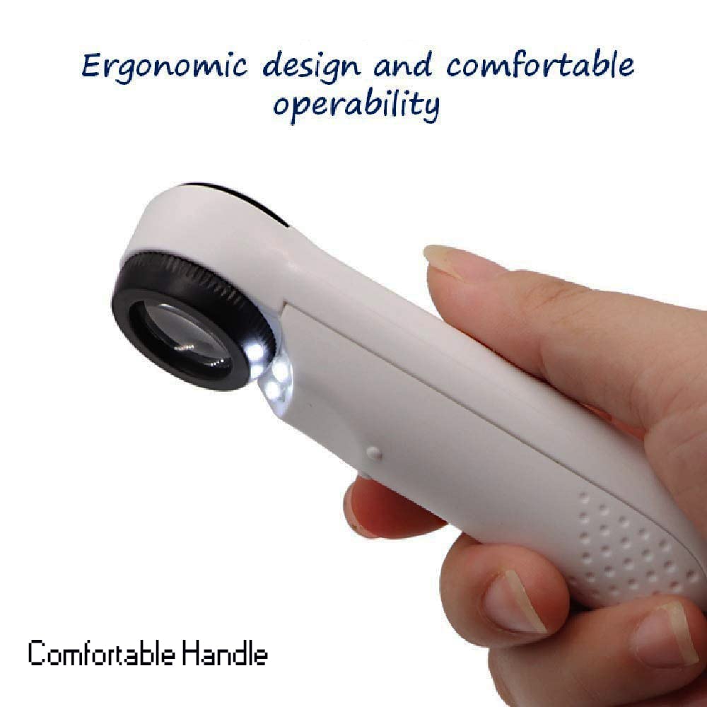 Real Instruments Handheld Magnifier 40x Magnifying Glass with 2 LED 19 mm Lights for Education,Home and Office,Industrial Inspection, 6B-1B