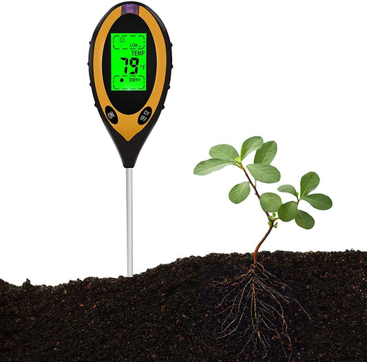 Real Instruments 4 in 1 Soil Ph Tester Moisture Meter Gardening Water Soil Testing Machine with Sensor Prob and Hydroponic Clear Digital LCD Display Set Home and Garden Plants Farming Farm Sunlight