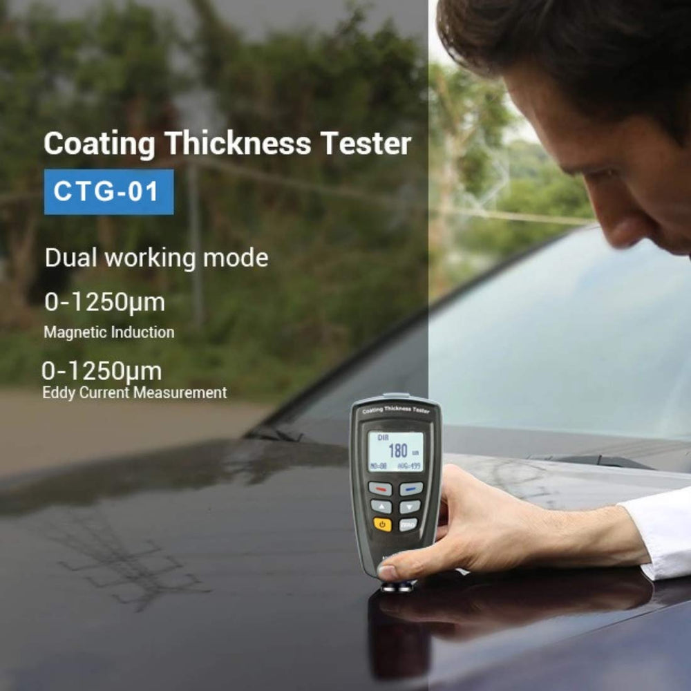 Metravi Coating Thickness Gauge CTG-01 with Dual Technology for Magnetic Induction and Eddy Current Measurements, 0-1250 µm Range, High Accuracy, Backlit LCD Display, Multi-Point Calibration for Ferrous and Non-Ferrous Substrates