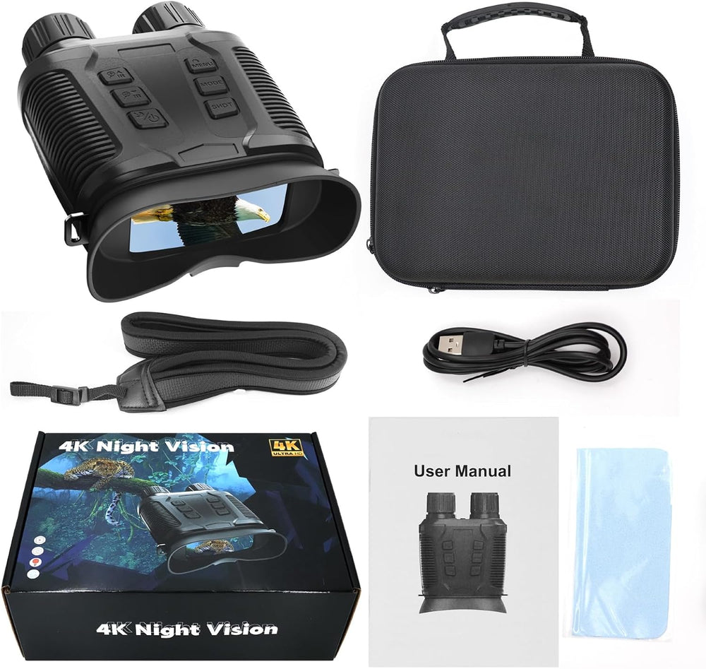 Real Instruments NV3280 Night Vision Binoculars for Hunting 4K UHD Full Color 36MP Telescope 10X Optical 8X Zoom 500M Infrared Digital, Black