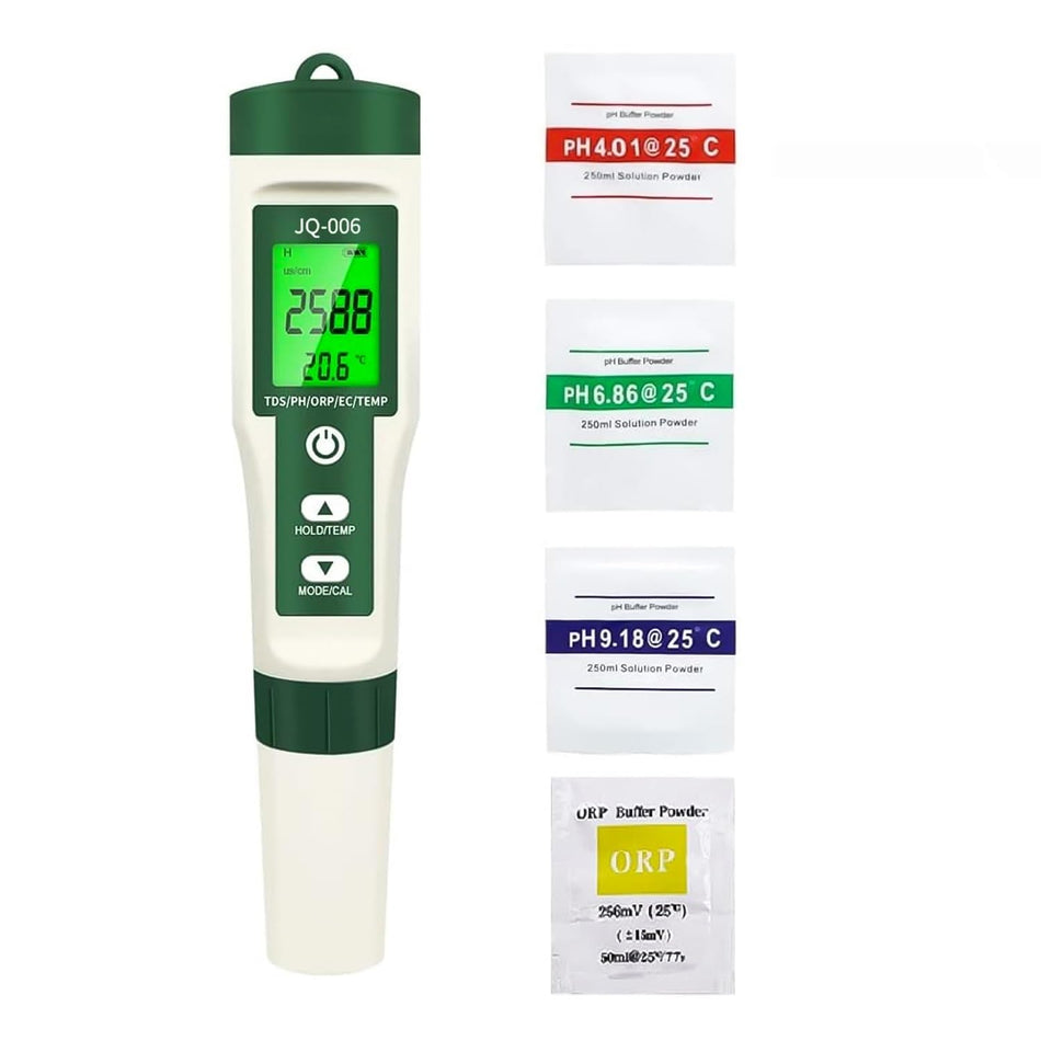 Real Instruments Digital pH Meter JQ-006, TDS/PH/ORP/EC/Temperature Tester 10 in 1 PH Meter with LCD Display, 4 Buffer Solutions for Drinking Water Monitoring