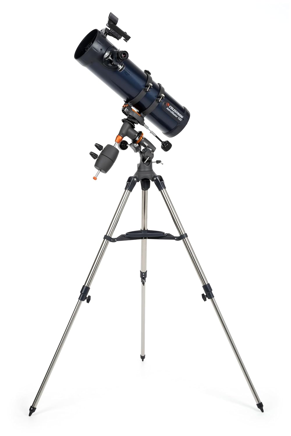 Celestron AstroMaster 130EQ 130mm (5.1-inch) Newtonian Reflector Telescope with Manual German Equatorial Mount, 650mm Focal Length, Dual Eyepieces (20mm & 10mm), StarPointer Finderscope, Adjustable Steel Tripod, and Full Accessory Tray