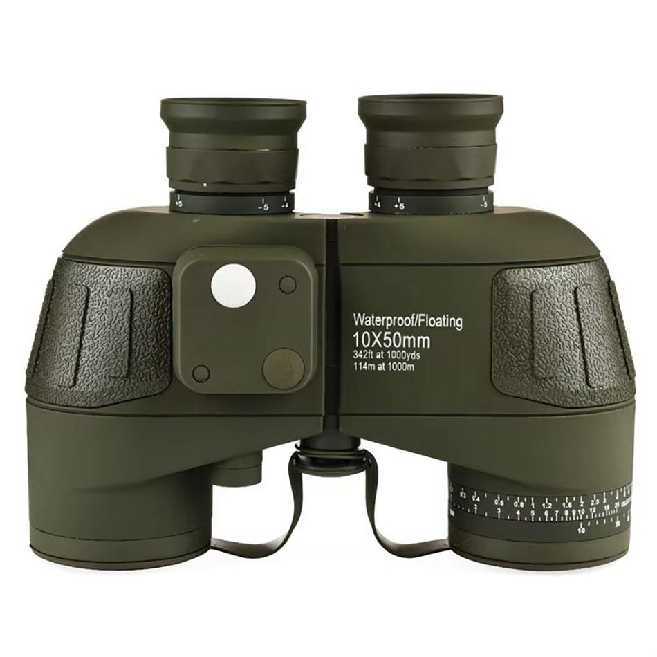 Real Instruments Military-Grade 10x50 Waterproof Binoculars with Built-in Compass & Rangefinder – Floating, Fog-Proof Tactical Optics