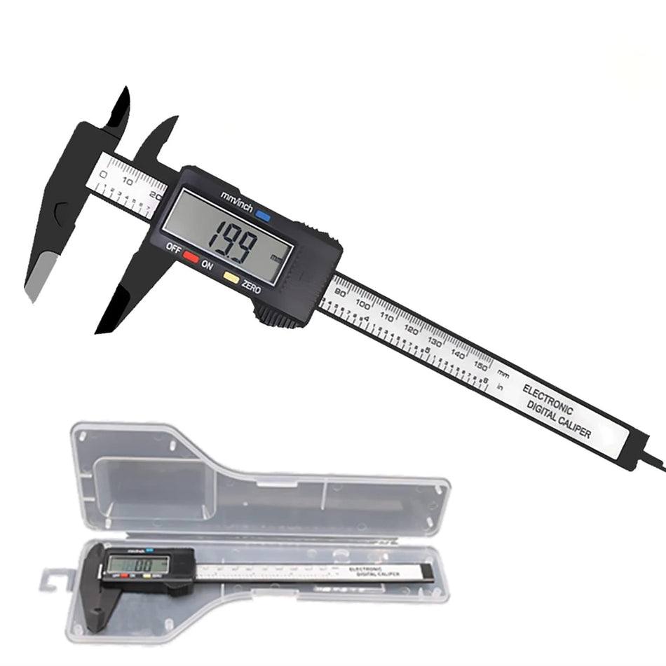Real Instruments Digital Vernier Caliper 150mm (6 Inch) – Carbon Fiber Body with Plastic Cover Case | LCD Display, Metric & Inch Conversion, Precise Measuring Tool
