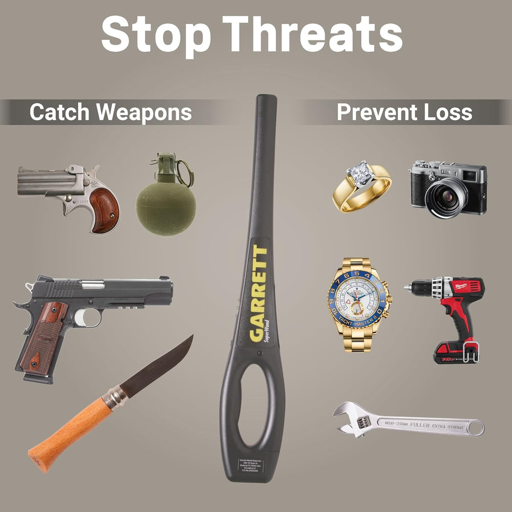 Garrett SuperWand Hand Held Metal Detector 1165800 with Adjustable Sensitivity, 7.8 kHz Frequency, 12-Inch Maximum Detection Depth, Waterproof Multi-Tone Audio Alerts for Treasure Hunting, Security & Industrial Applications