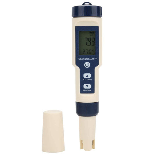 Real Instruments Water Quality Tester, 5 in 1 Function Water Quality Testing Meter PH/Salinity/TDS/EC/Temperature Tester With Backlight For Aquaculture, Drinking Water, Pool