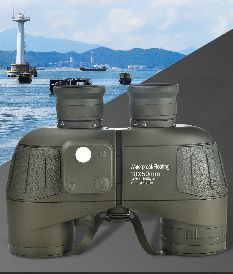 Real Instruments 10x50 Waterproof Marine Binoculars Floating Design with Compass & Rangefinder