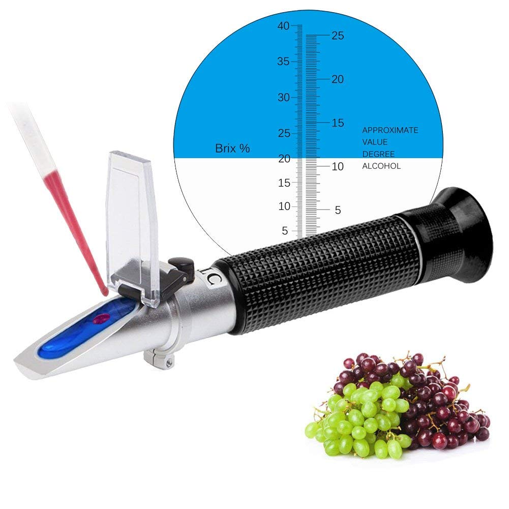 Real Instruments Dual Scale Of 0 To 40% Brix & 0 To 25% Vol Refractometer With ATC Accurate Alcohol And Brix Measurement For Testing Grape Wine Brewing Measuring Sugar Content Grape Juice