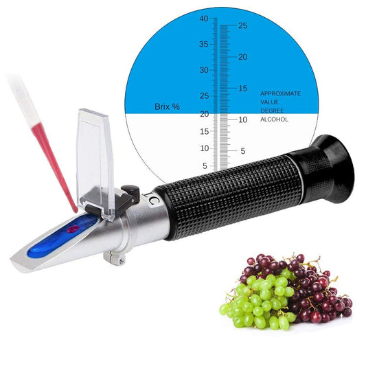 Real Instruments Dual Scale Of 0 To 40% Brix & 0 To 25% Vol Refractometer With ATC Accurate Alcohol And Brix Measurement For Testing Grape Wine Brewing Measuring Sugar Content Grape Juice