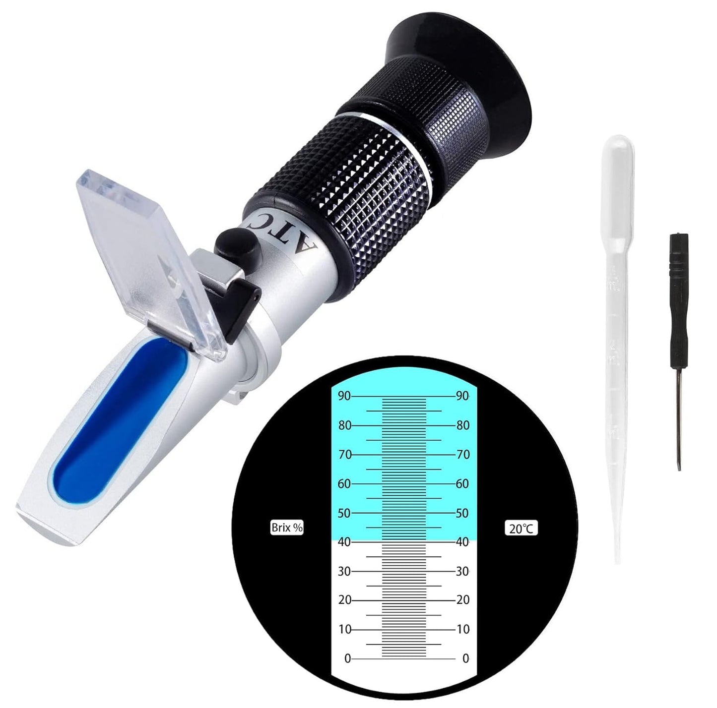 Real Instruments 0-90% Brix Meter Refractometer Portable Hand Held Sugar Content Hydrometer Automatic Temperature Compensation Grape Wine Extractor Tester Machine For Sugar, Food, Fruit,Honey