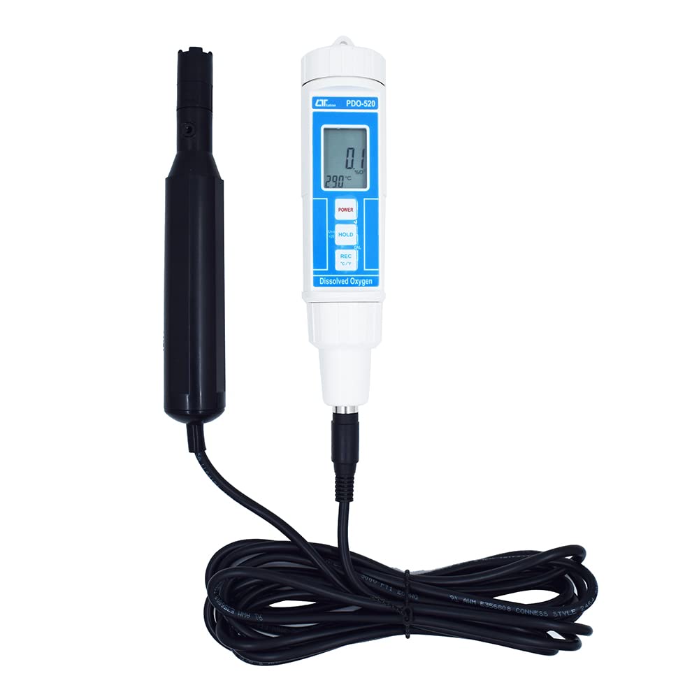 Lutron PDO-520 High-Accuracy Dissolved Oxygen Meter with Comprehensive Measurement Range, Automatic Calibration, Temperature Compensation, IP65 Splashproof Design for Aquaculture, Environmental Analysis, Water Treatment & Laboratory Use