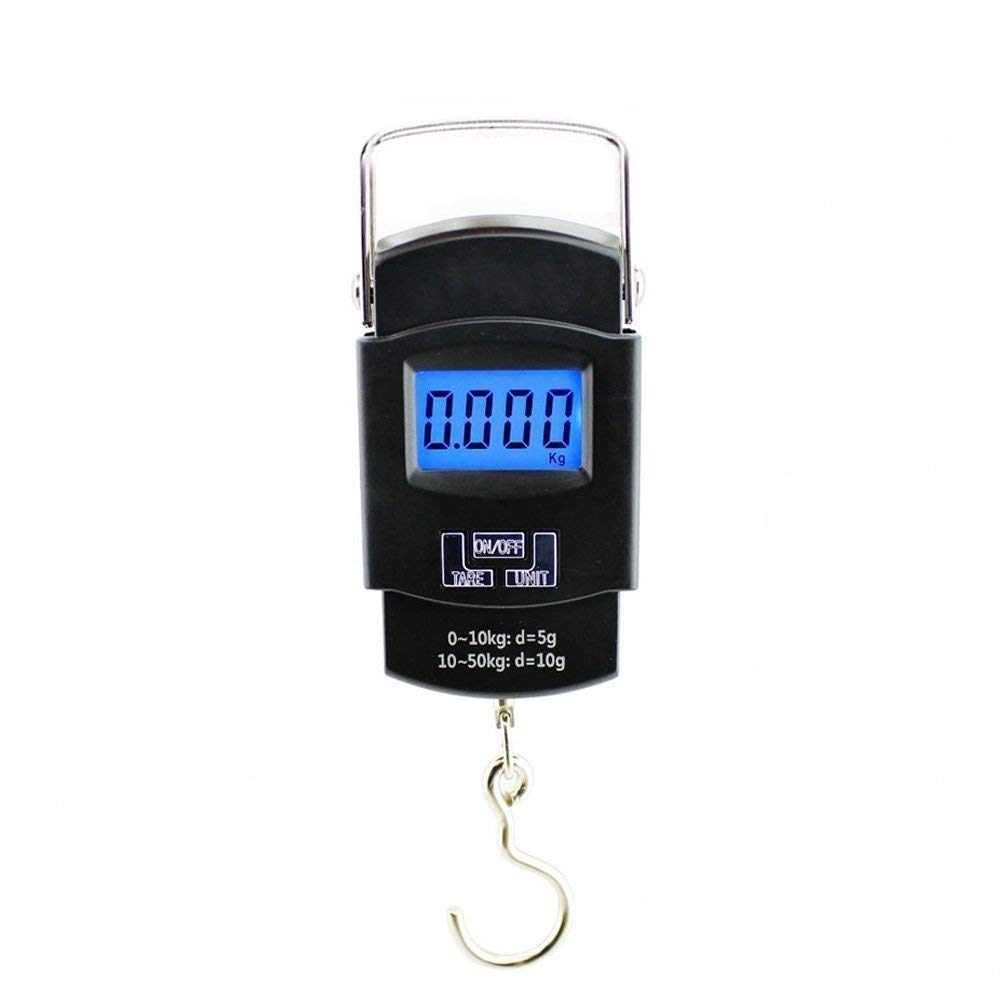 Real Instruments Portable Digital 50 Kg Weighing Scale WH-A08 with Metal Hook Electronic Portable Fishing Hook Type Digital LED Screen Luggage Weighing Scale, 50 kg/ (Black)