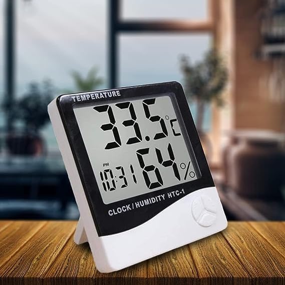 Real Instruments HTC-1 Digital Thermo Hygrometer with Indoor and Outdoor Temperature, Humidity Measurement, Time Display, Comfort Index, Memory Function, 12/24 Hour Clock, and Large LCD Screen for Home, Office, and Industrial Use