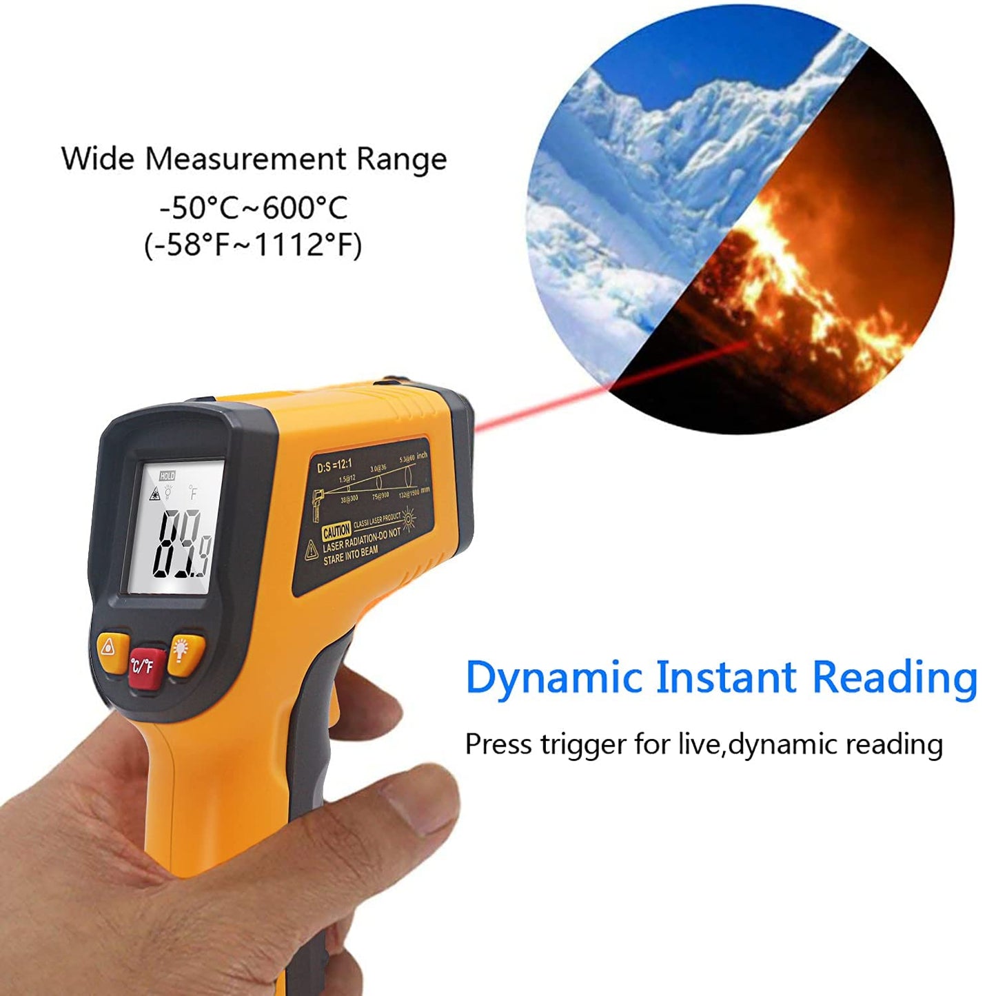 Real Instruments Laser Infrared Thermometer Non-Contact Digital Handheld Temperature Gun With Back Light LCD Display IR Thermometer For Industrial, Kitchen Cooking, Ovens (IR-600)