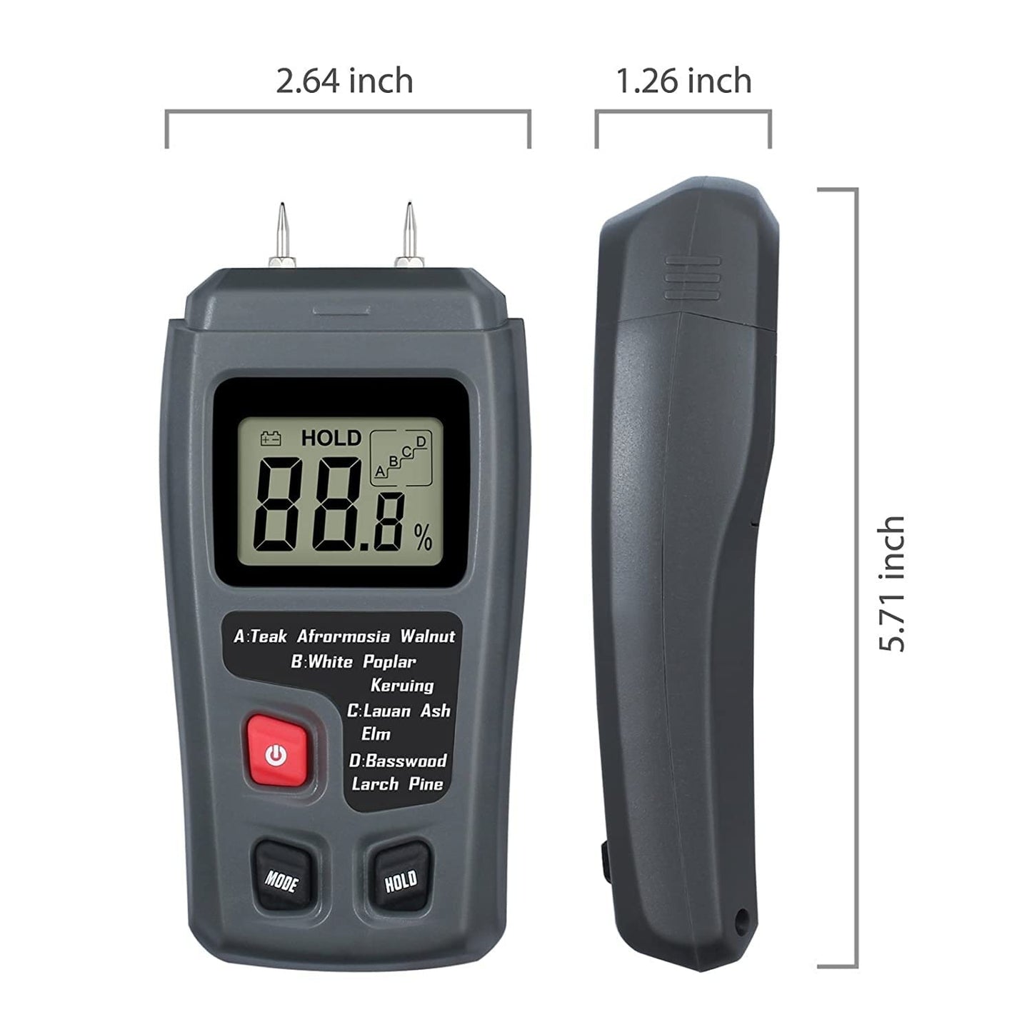 Real Instruments Two Pin-Type Handheld Digital Wood Moisture Tester Meter 0-99.9 Timber Damp Detector for Firewood Paper Humidity Measurer (2 Pins(Grey))