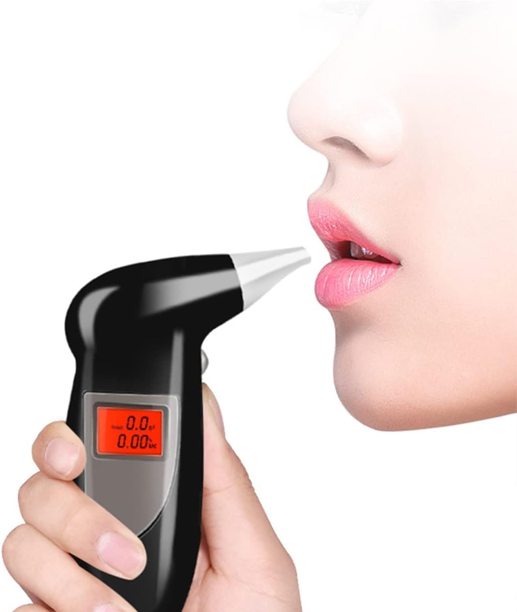 Real Instruments Portable Digital LCD Display Breath Alcohol Tester Police Breathalyzer Analyser Detector with 5 Mothpiece