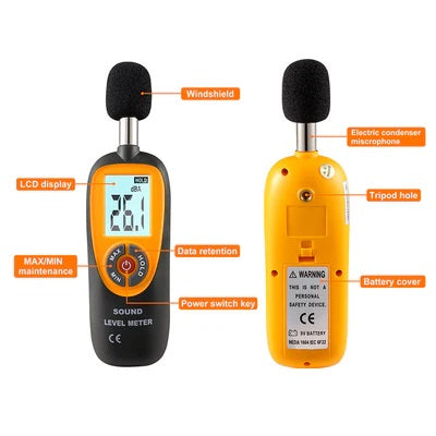 Real Instruments HT-90A Digital Sound Level Meter 30 dB to 130 dB Range, A-Weighting & C-Weighting, Fast/Slow Response Modes, LCD Display with Backlight, Data Hold Function, Auto Power Off for Industrial, Environmental & Construction Noise Monitoring