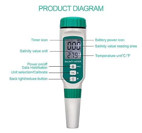 Real Instruments Digital Salinity Meter,0.00ppt-9.99ppt, 10.0ppt-50ppt Seawater Pool Aquarium Fish Multifunction Salinity Gauge,Electronic Waterproof Refractometer with ATC and Replaceable Probes