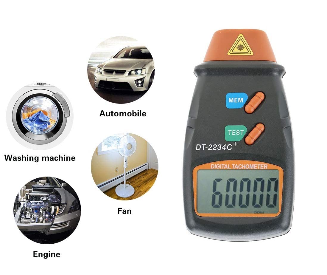 Real Instruments Digital LCD Laser Non Contact Photo Tachometer RPM Measurer Non Magnetic 2.5~99999 Speed Meter Tester Photoelectric Speedometer Laser Tachometer