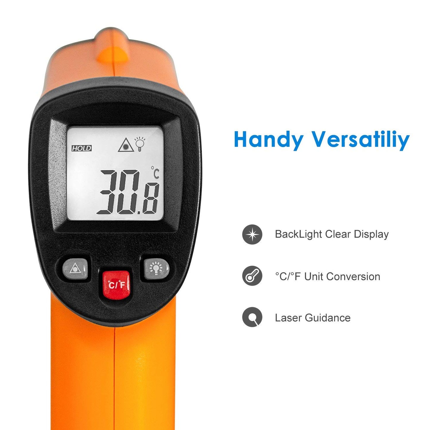 Real Instruments Laser Infrared Thermometer Non-Contact Digital Handheld Temperature Gun With Back Light LCD Display IR Thermometer For Industrial, Kitchen Cooking, Ovens (IR-550)