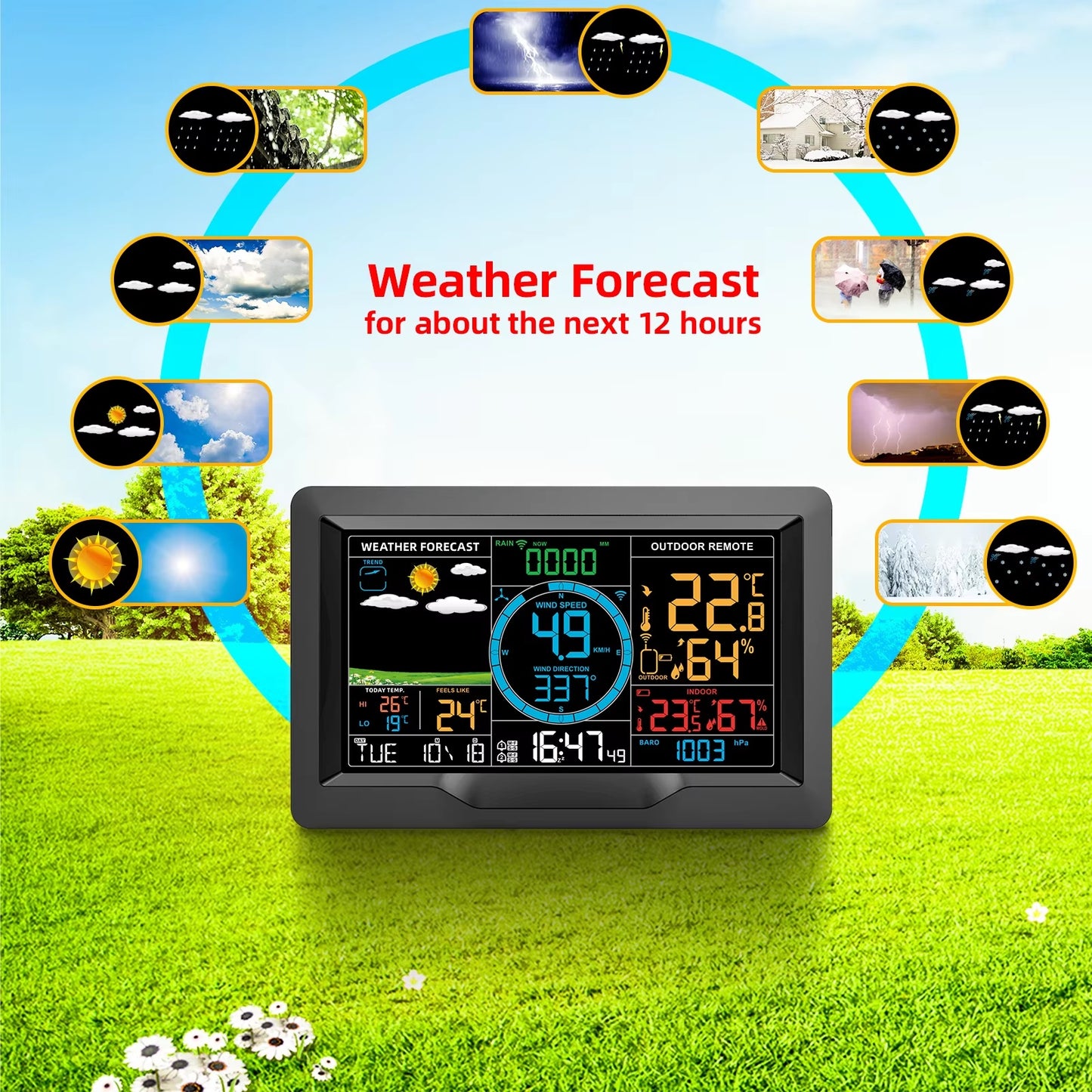 Real Instruments Digital Wireless Weather Station In/Outdoor Home Thermometer Hygrometer, PT3390