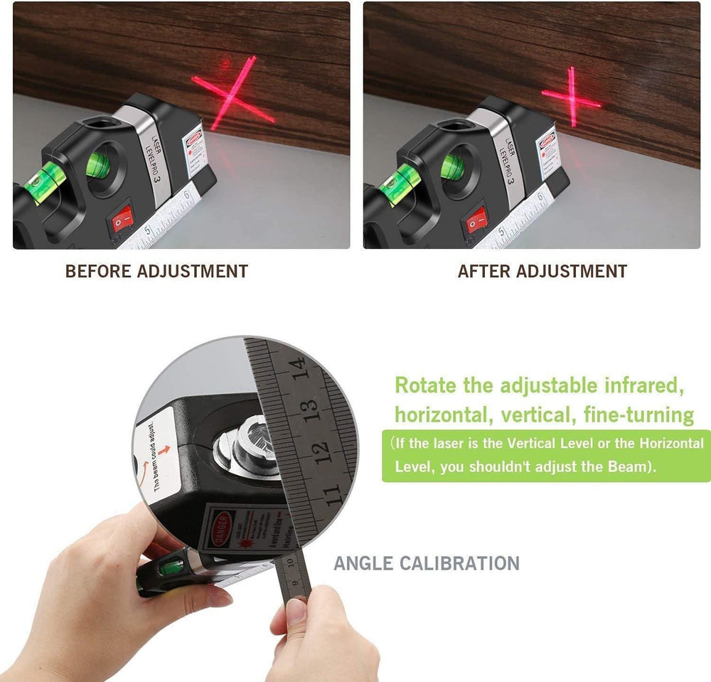 Real Instruments Laser Level Pro 3 – 3-in-1 Multipurpose Laser Level with Measuring Tape, Horizontal & Vertical Bubble Vials, Laser Line Projection for Accurate Alignment and Measurement – Ideal for Home, DIY & Professional Use