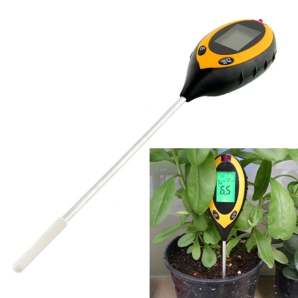 Real Instruments 4 in 1 Soil Ph Tester Moisture Meter Gardening Water Soil Testing Machine with Sensor Prob and Hydroponic Clear Digital LCD Display Set Home and Garden Plants Farming Farm Sunlight