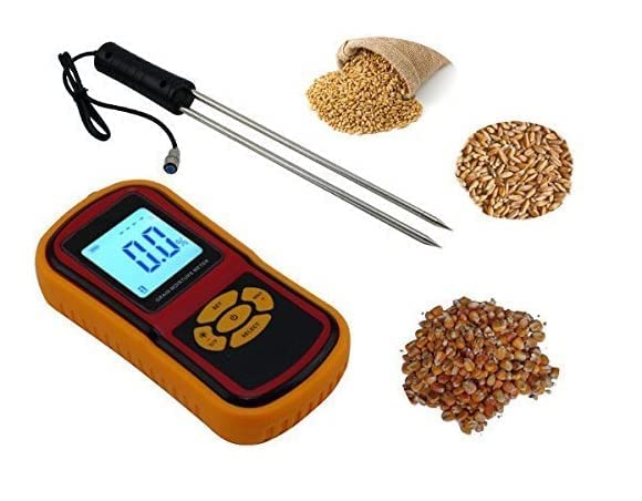 Real Instruments Grain Moisture Meter With Long Measuring Probe & Digital LCD Display For 8 Grains Moisture Testing Corn Soybean Wheat Rice Paddy Barley Fodder Rapeseed, Range 5~30% GMM-640