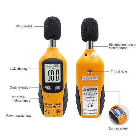 Real Instruments HT 80A Digital Handheld Sound Level Audio Volume Noise Meter Tester Portable Measurement Equipment Decibel Meter Device Single Unit Monitor Pressure LCD Display Measuring 30-130dB