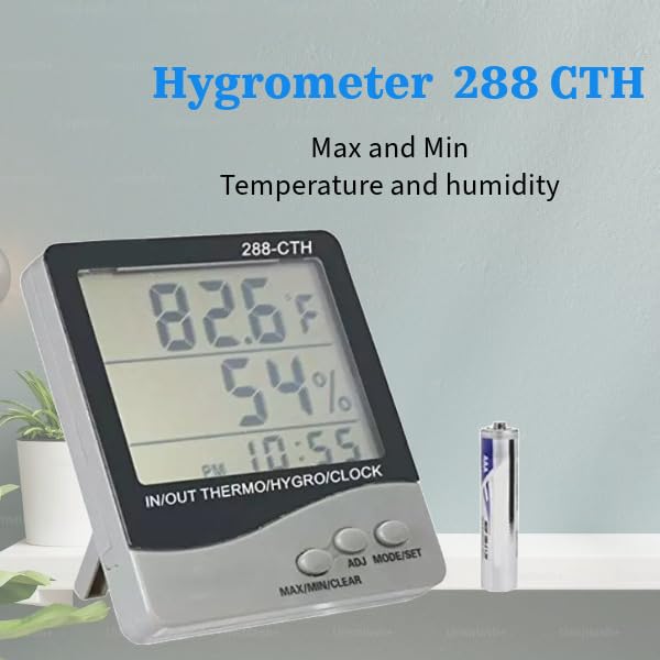 HTC 288-CTH Digital Thermo Hygrometer with Temperature, Humidity, and Time Display, Comfort Index Indicator, Memory Function, and Large LCD Screen for Home, Office, and Industrial Use